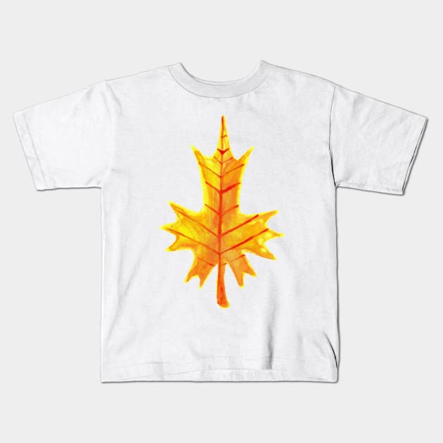 Golden Yellow Leaf Watercolor Kids T-Shirt by saradaboru